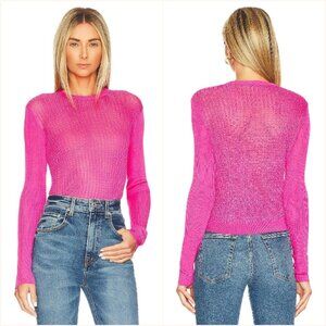NWT Free People H2O Crew Neck Pullover Knit Top Sheer Hibiscus Highlight Pink XS
